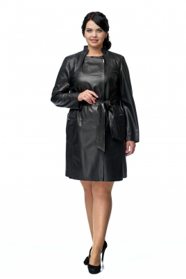 Черное женское кожаное пальто из натуральной кожи с воротником