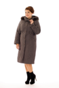 Женское пальто из текстиля с капюшоном, отделка песец 8010053