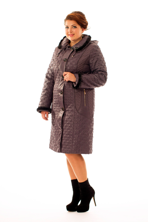 Женское пальто из текстиля с капюшоном, отделка норка 8010220