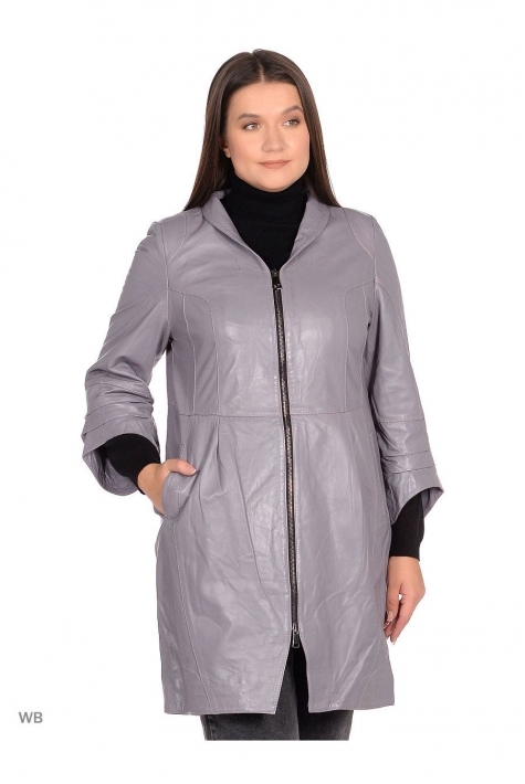 Женское кожаное пальто из натуральной кожи с воротником 8014170