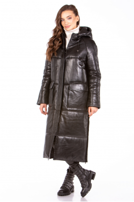 Зимнее женское кожаное пальто из натуральной кожи с капюшоном