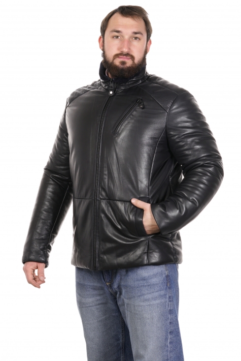 Мужская кожаная куртка из натуральной кожи с воротником 8023282